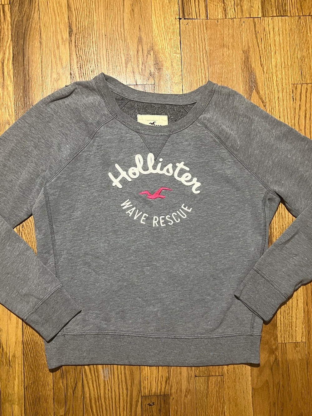 2010 Y2K Hollister Wave Rescue Graphic Crewneck Pullover Fleece Gray Women’s L